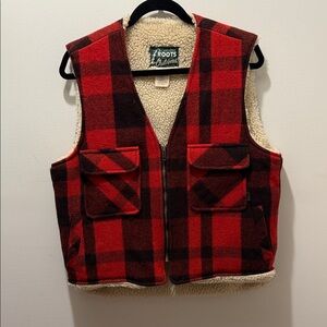 Vintage Roots Red and Black Outdoors Boa Wool Check Vest. Medium